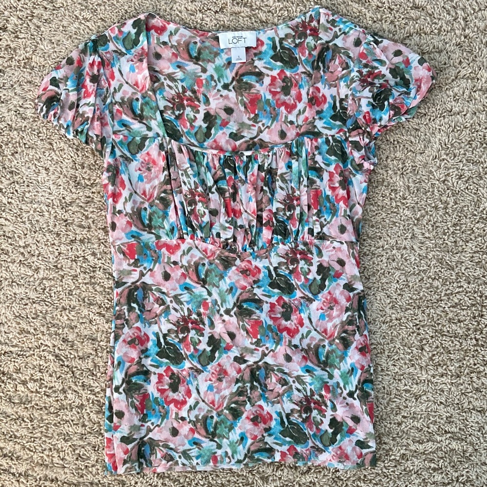 LOFT Floral Blouse - Pink, Green, Red
